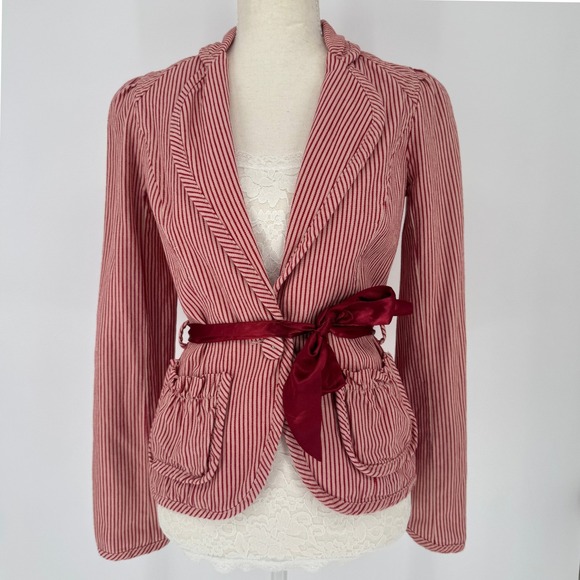 Free People Jackets & Blazers - Vintage Y2K Free People Striped Blazer 2 Satin Bow Belt Coquette Romantic Preppy